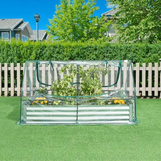 Canteiro de jardim elevado Balsorano com estufa 186x96x98 cm - Transparente en.casa