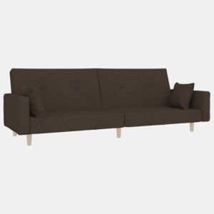 vidaXL Sofá-cama 2 lugares com duas almofadas tecido castanho-escuro
