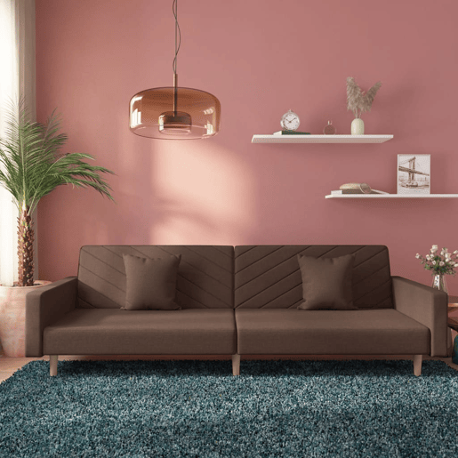 vidaXL Sofá-cama 2 lugares c duas almofadas tecido cinza-acastanhado