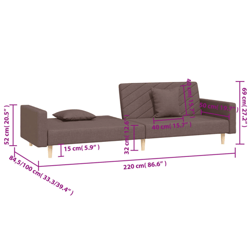 vidaXL Sofá-cama 2 lugares c duas almofadas tecido cinza-acastanhado