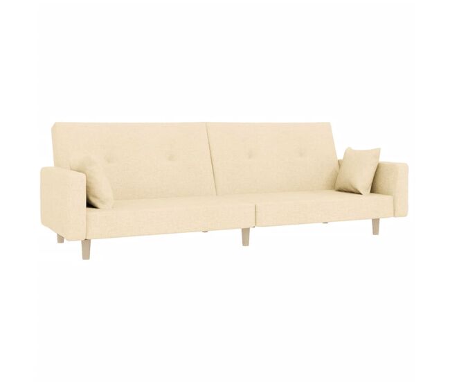 Vidaxl sofá cama de 2 plazas con dos almohadas tela color crema