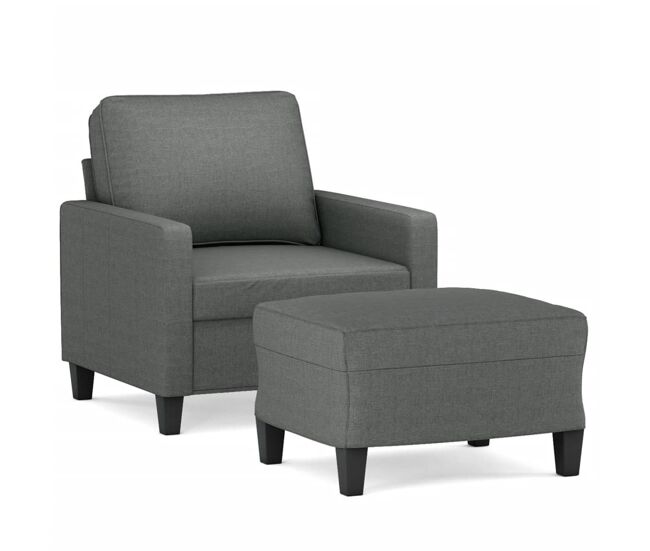Vidaxl sillón con taburete tela gris oscuro 60 cm