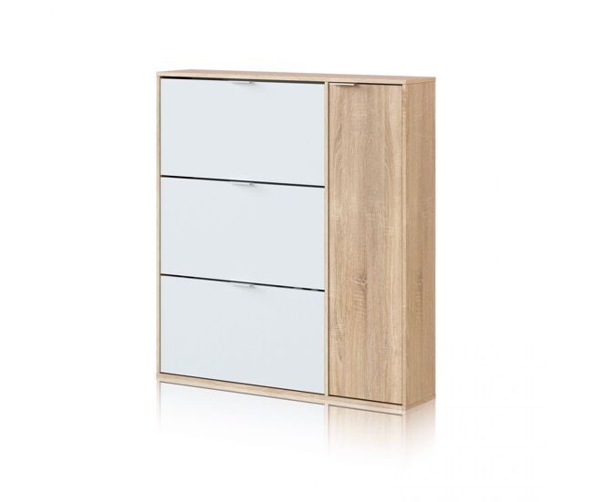 Zapatero de 4 puertas en blanco mate y roble canadian 106x115 cm Eris Blanco Artik (Blanco Mate) - Roble Canadian 106 x 115 x 22 cm