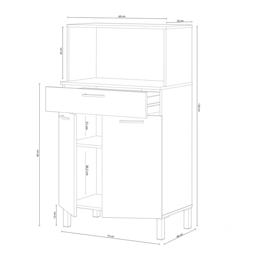 Armário de cozinha Colin 2 Portas Artik White (Branco mate) - Carvalho canadiano 72 x 126 x 40 cm