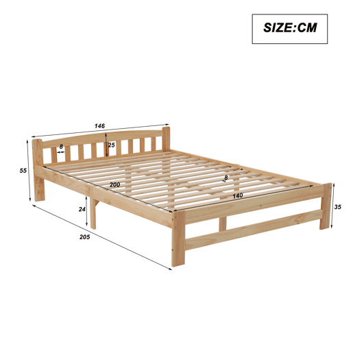 Cama de casal de madera de pino 140x200cm,natural