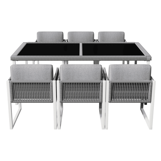 Conjunto de mesa e cadeiras de jardim de vime PE 7 peças com 1 mesa e 6 cadeiras,cinzento+branco