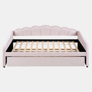 Cama divã com LED 90x200cm + cama com gavetão 90x190cm - estofada em tecido de veludo - Rosa (colchão não incluído)
