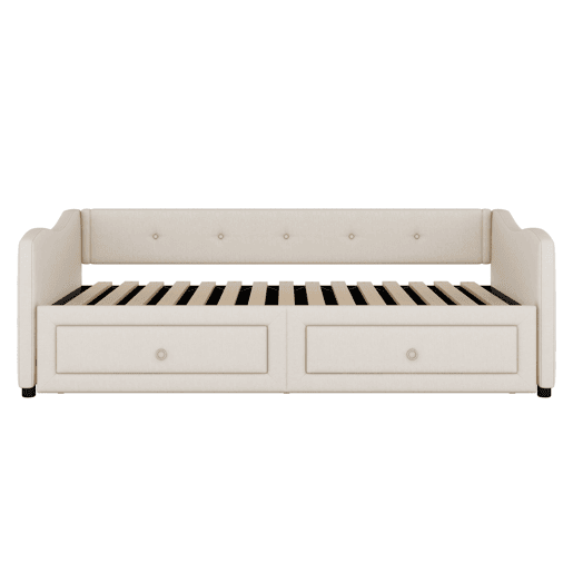 Cama de rodízio 90180x200cm com 2 gavetas - tecido de linho - Bege (colchão não incluído)