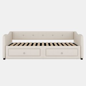 Cama de rodízio 90180x200cm com 2 gavetas - tecido de linho - Bege (colchão não incluído)