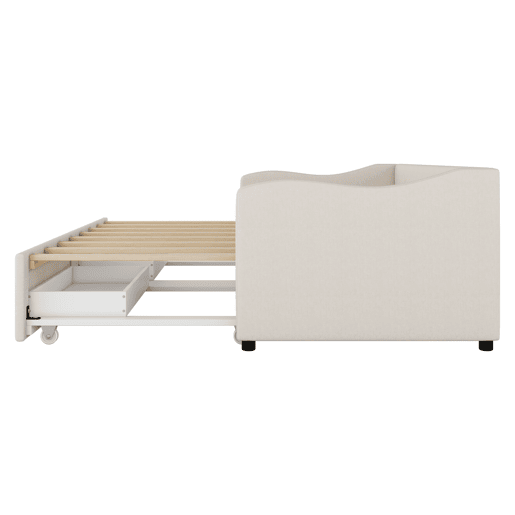 Cama de rodízio 90180x200cm com 2 gavetas - tecido de linho - Bege (colchão não incluído)