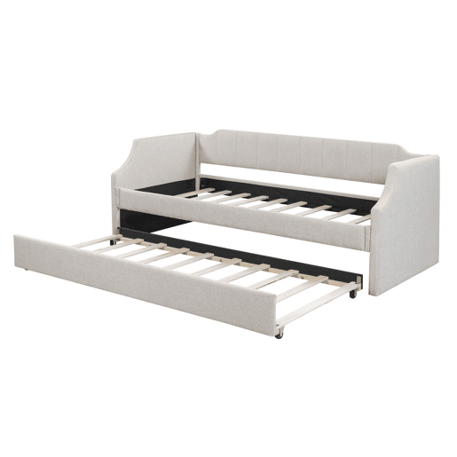 Cama de rodízio 90x190200cm em tecido de linho - com estrado de molas - Bege
