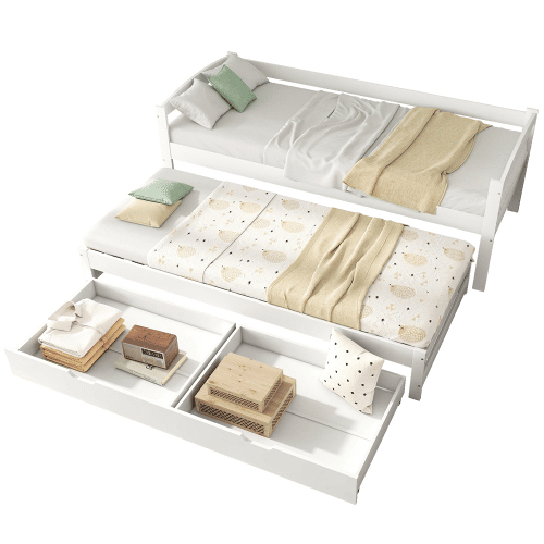 Cama gavetão de madeira de pinho 90x200(90x190)cm com 2 gavetas,branco