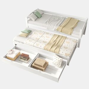 Cama gavetão de madeira de pinho 90x200(90x190)cm com 2 gavetas,branco