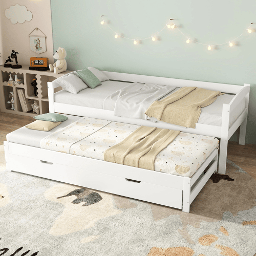 Cama gavetão de madeira de pinho 90x200(90x190)cm com 2 gavetas,branco
