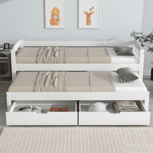 Cama gavetão de madeira de pinho 90x200(90x190)cm com 2 gavetas,branco