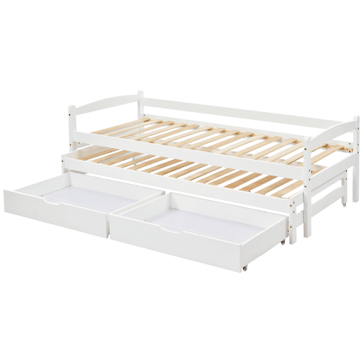 Cama gavetão de madeira de pinho 90x200(90x190)cm com 2 gavetas,branco