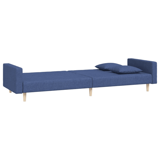 vidaXL Sofá-cama 2 lugares com duas almofadas tecido azul
