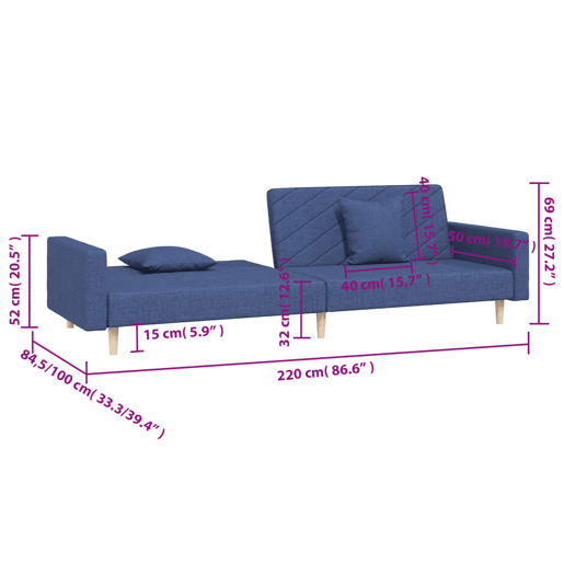 vidaXL Sofá-cama 2 lugares com duas almofadas tecido azul