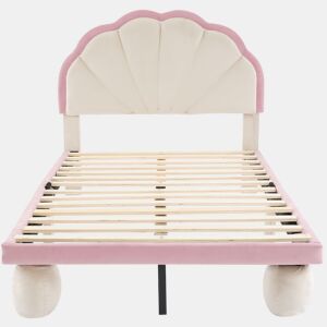 Cama de criança de veludo 90x200cm com luz led,rosa+bege