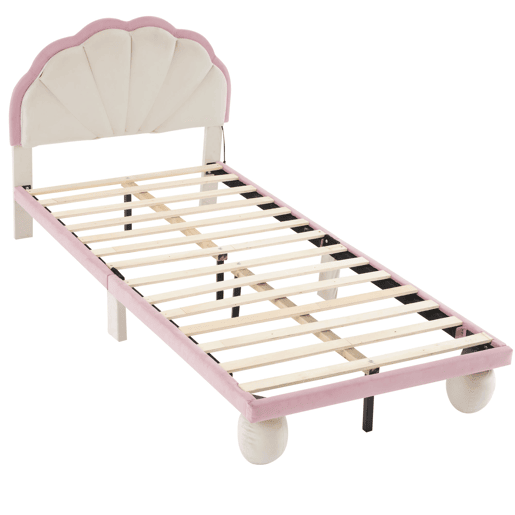 Cama de criança de veludo 90x200cm com luz led,rosa+bege