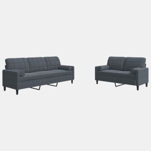vidaXL 2 pcs conjunto sofás com almofadões e rolos veludo cinza-escuro