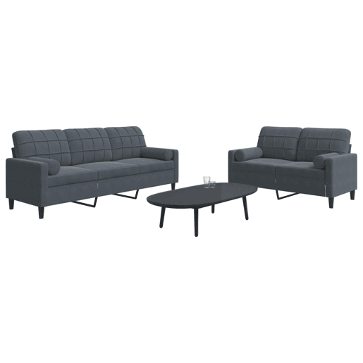 vidaXL 2 pcs conjunto sofás com almofadões e rolos veludo cinza-escuro vidaXL 2 pcs conjunto sofás com almofadões e rolos veludo cinza-escuro