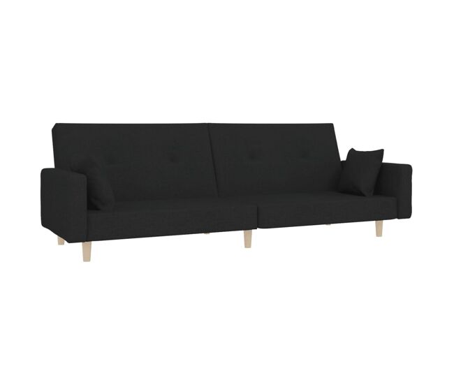 Vidaxl sofá cama de 2 plazas con dos almohadas tela negro