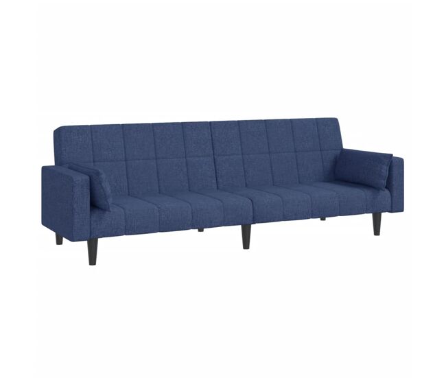 Vidaxl sofá cama de 2 plazas con dos almohadas tela azul