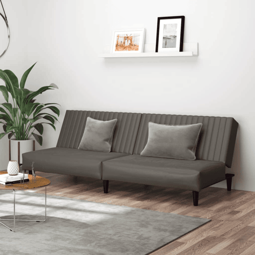vidaXL Sofá-cama de 2 lugares couro artificial cinzento vidaXL Sofá-cama de 2 lugares couro artificial cinzento