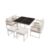 Conjunto de mesa e cadeiras de jardim de madeira de acácia 7 peças com 1 mesa,4 cadeiras e 2 bancos,branco+natural