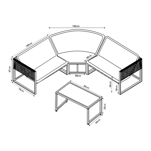 Conjunto de mobiliário de jardim Karg mesa + sofá Cinzento escuro  Rotim casa.pro