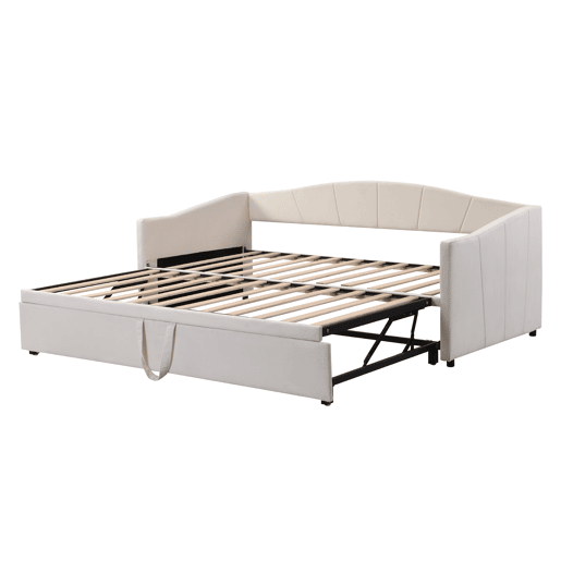 Cama com gavetão de veludo 180x200 cm - estrado - bege