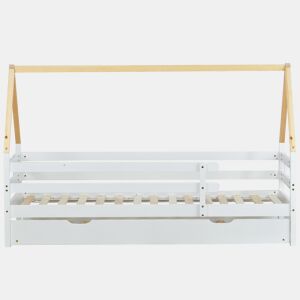 Cama gavetão,cama-casa de madeira de pinho 90x200(90x190)cm,branco