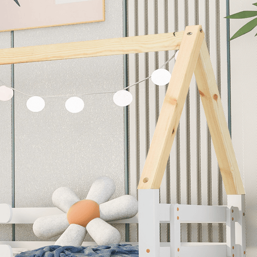 Cama gavetão,cama-casa de madeira de pinho 90x200(90x190)cm,branco