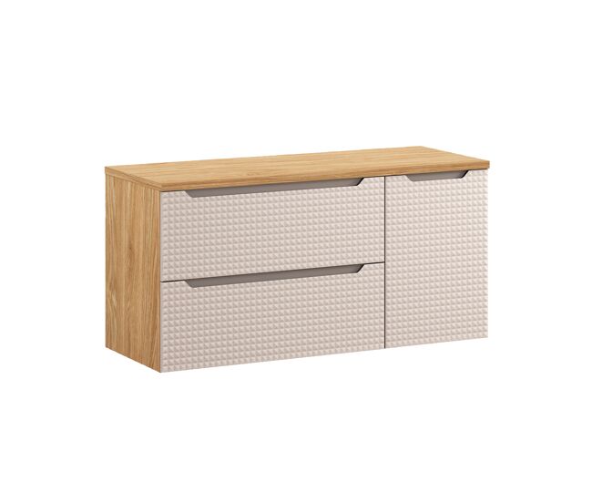Mueble bajo lavabo 120cm 2 cajones 1 puerta mallory beige y madera