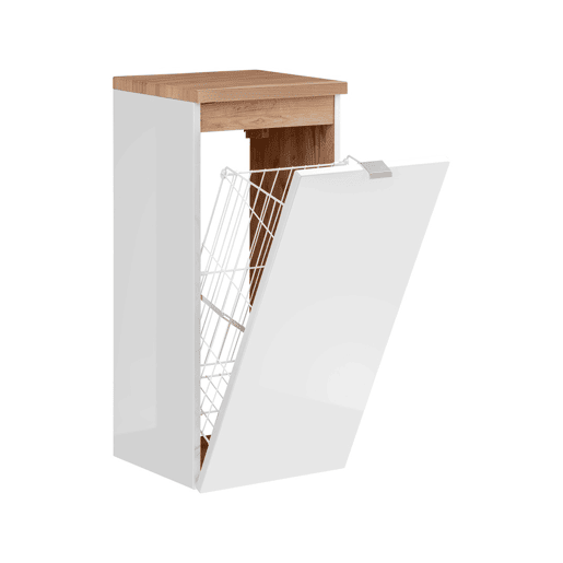 Meia-coluna 1 porta cesto de roupa April branco e madeira