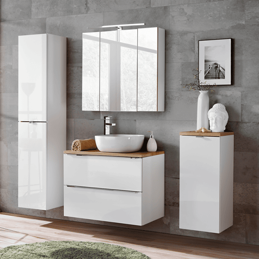 Meia-coluna 1 porta cesto de roupa April branco e madeira