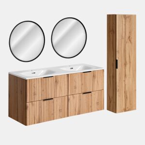 Lavatório duplo encastrado 120 cm com espelhos LED e coluna Adriel Madeira