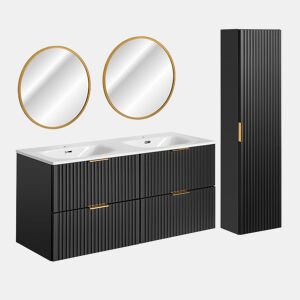 Lavatório duplo encastrado 120 cm com espelhos LED e coluna Adriel Preto