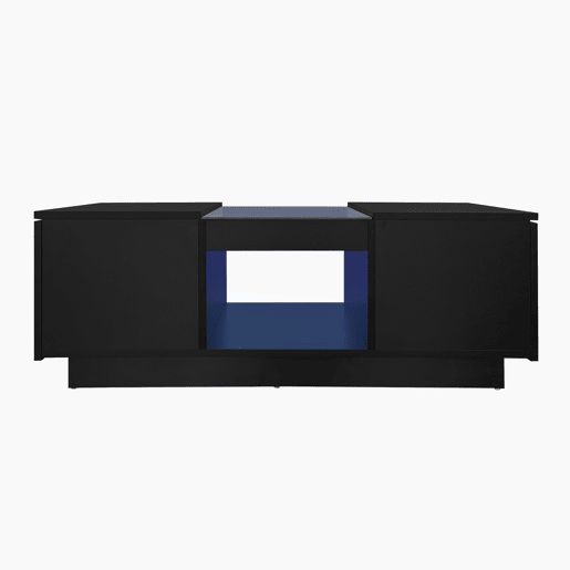 Mesa de centro com LED - 2 gavetas e 1 compartimento aberto - Preto Mesa de centro com LED - 2 gavetas e 1 compartimento aberto - Preto