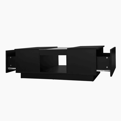 Mesa de centro com LED - 2 gavetas e 1 compartimento aberto - Preto Mesa de centro com LED - 2 gavetas e 1 compartimento aberto - Preto