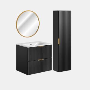 Lavatório individual encastrado 60 cm com espelho LED e coluna Adriel Preto