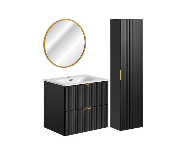 Conjunto de muebles con lavabo individual encastrado 60cm espejo led y columna adriel negro