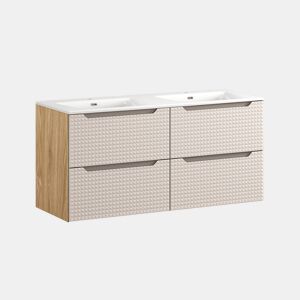 Móvel lavatório duplo embutido 120 cm Mallory Bege e madeira