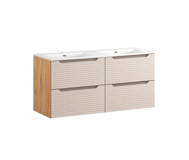 Mueble doble lavabo encastrado 120cm mallory beige y madera