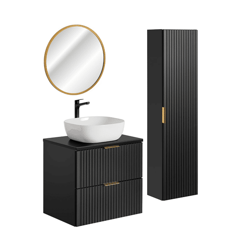 Lavatório individual 60 cm com espelho LED e coluna Adriel Preto