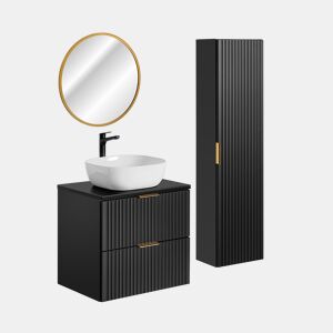 Lavatório individual 60 cm com espelho LED e coluna Adriel Preto