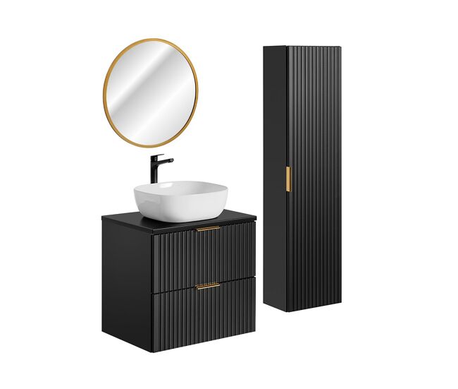 Conjunto de muebles con lavabo individual 60cm espejo led y columna adriel negro