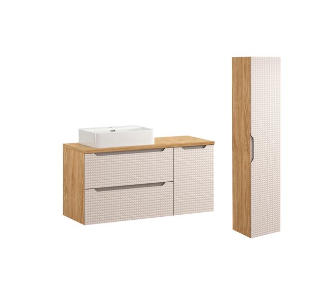 Conjunto de muebles lavabo individual 120cm y columna mallory beige y madera