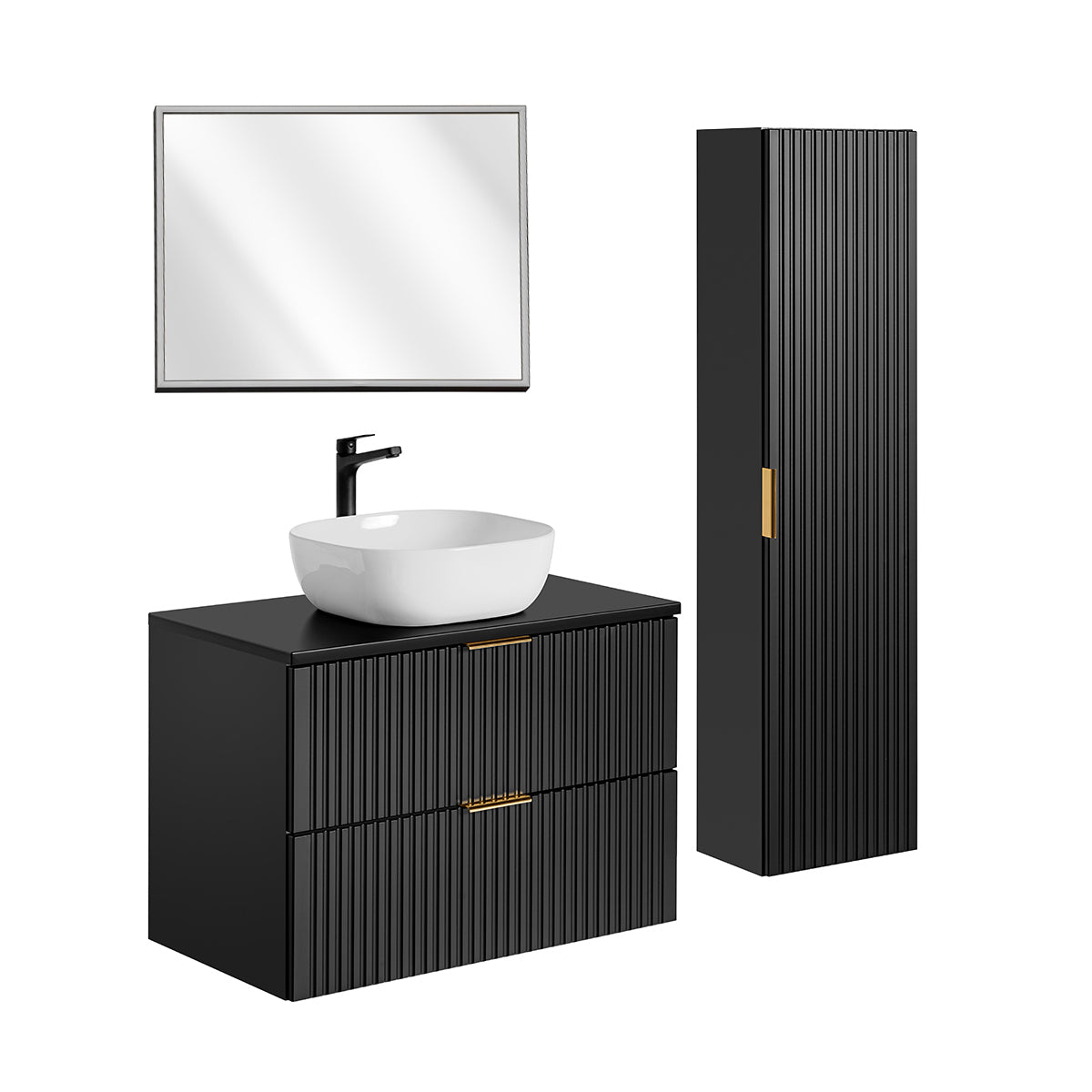 conjunto de muebles con lavabo individual 80cm espejo led y columna adriel negro